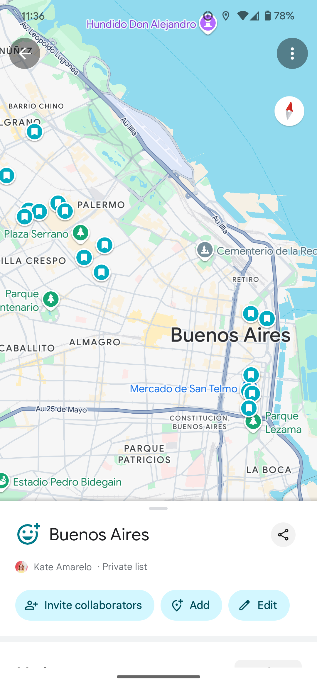screenshot of Google Maps app for Buenos Aires