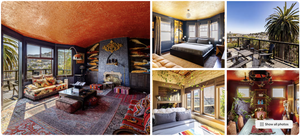 picture of an Airbnb listing in San Francisco, CA featuring the living room, a bedroom and out door space