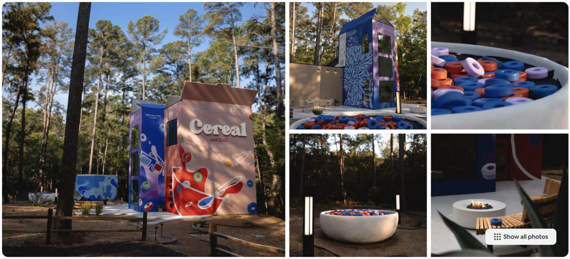 Airbnb listing photo of giant cereal boxes in Tyler, TX