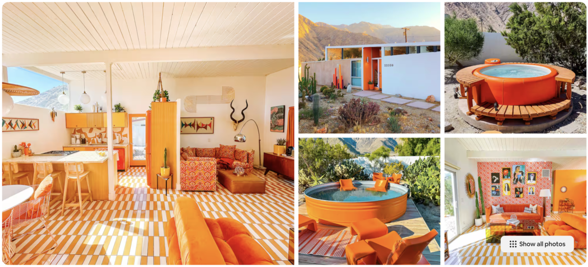 Airbnb listing picture of a very orange house in Palm Springs, CA