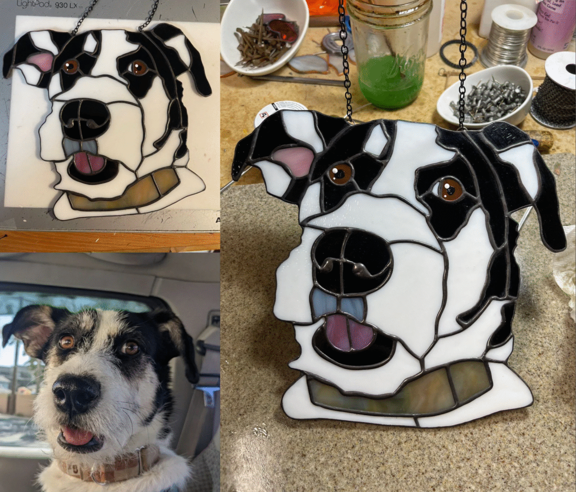 stained glass that looks like your dog