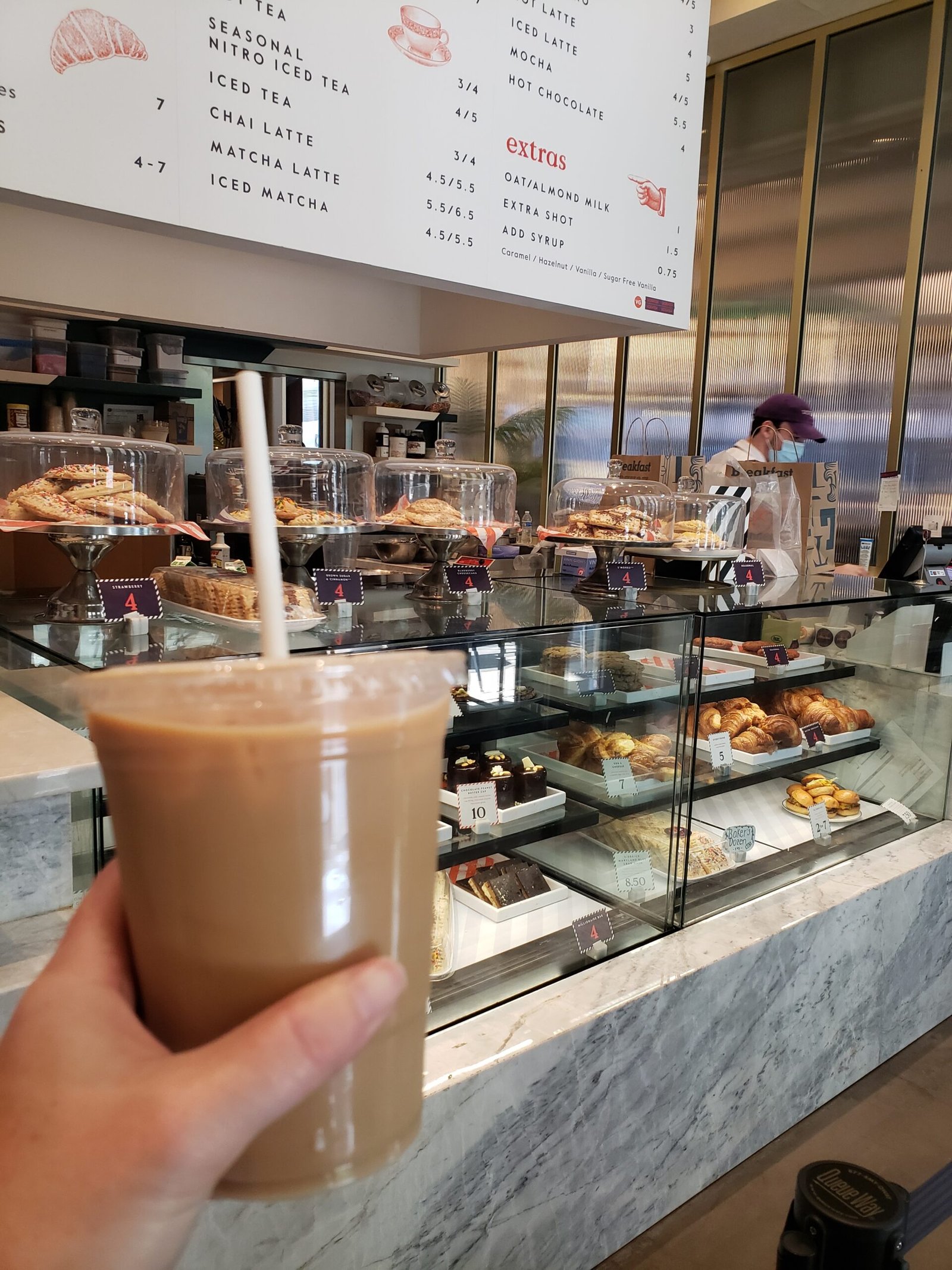 iced oat milk latte at Sidekick Bakery in Arlington, VA