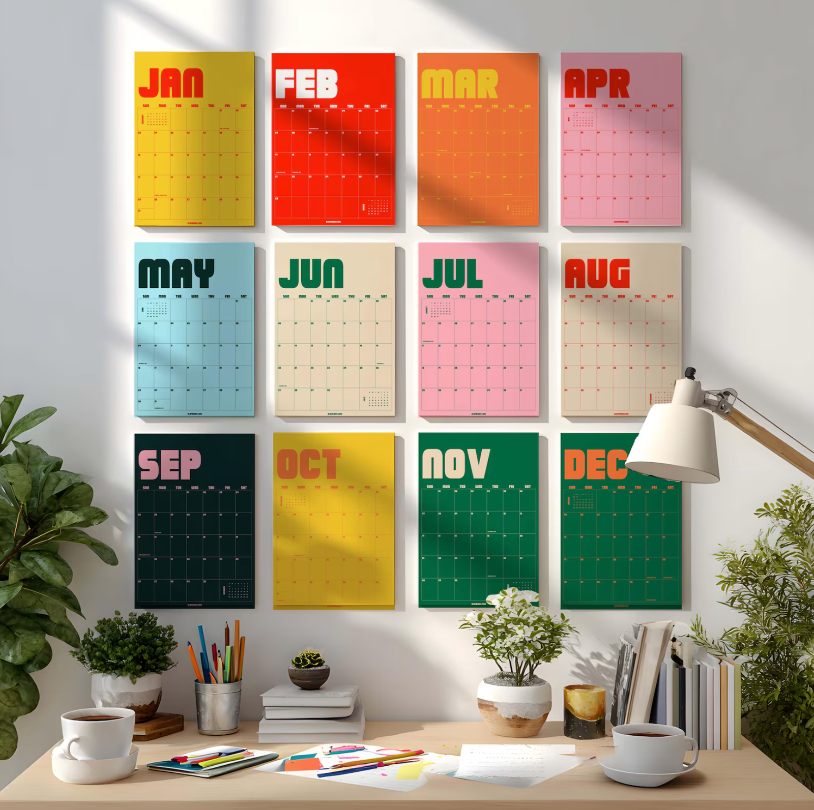 2027 Retro Wall Calendar, Large Monthly Planner, Family Organizer, Recycle Paper