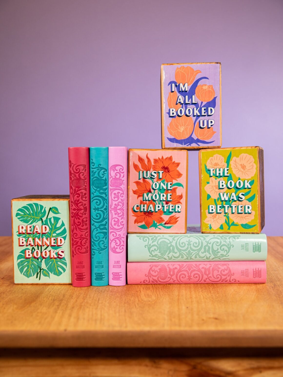 Wood Bookends with Book Lover Quotes by getARCHd