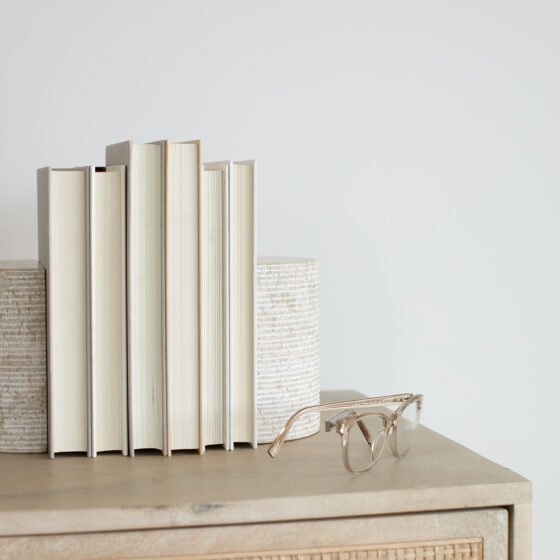 eye glasses on a console table