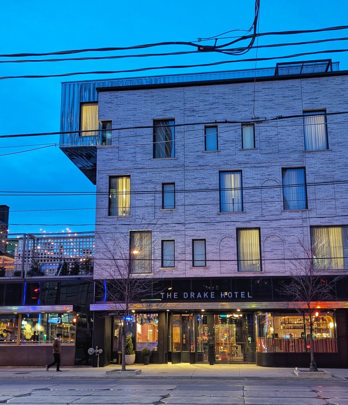 night time photo of The Drake Hotel in Toronto Canada