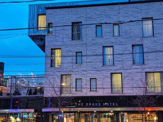 night time photo of The Drake Hotel in Toronto Canada