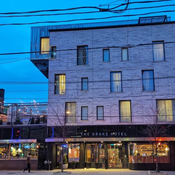 night time photo of The Drake Hotel in Toronto Canada