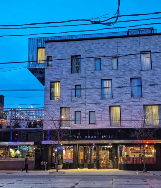 night time photo of The Drake Hotel in Toronto Canada