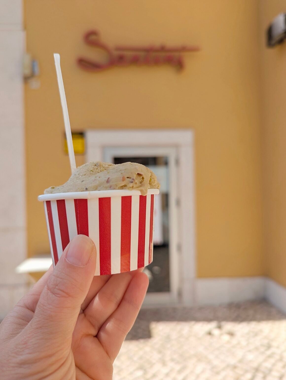 pistachio ice cream from Santini in Cascais, Portugal