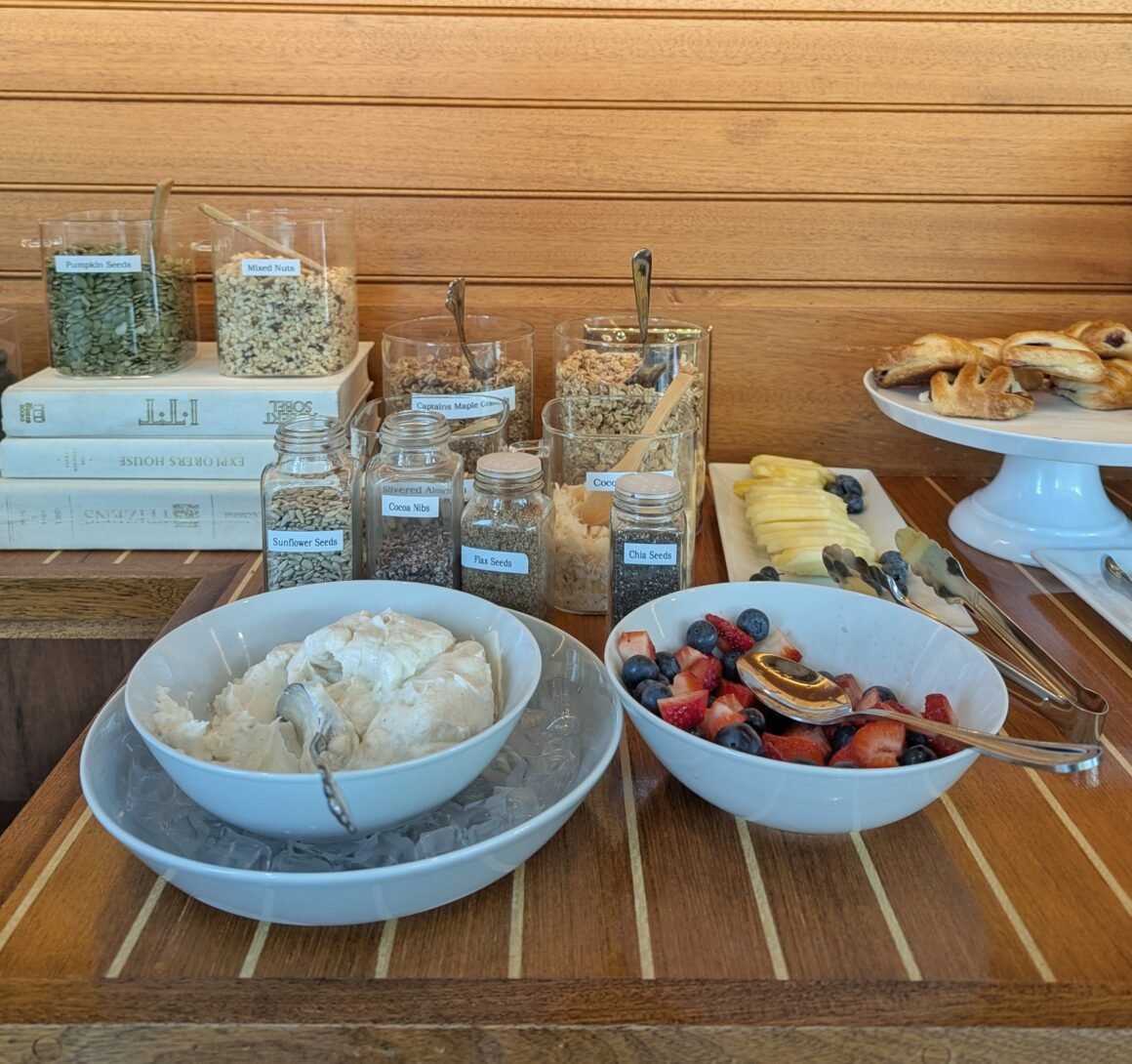 breakfast spread in the morning at Kennebunkport Captains Collection